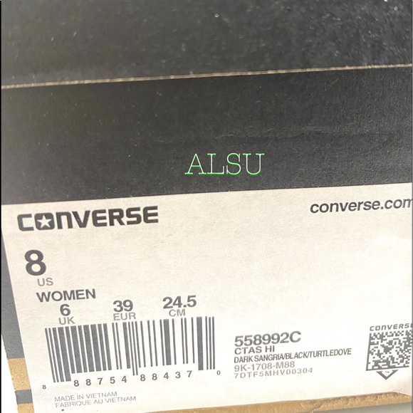 Converse Ctas High Top Velvet Dark Sangria Women’s - Picture 8 of 8